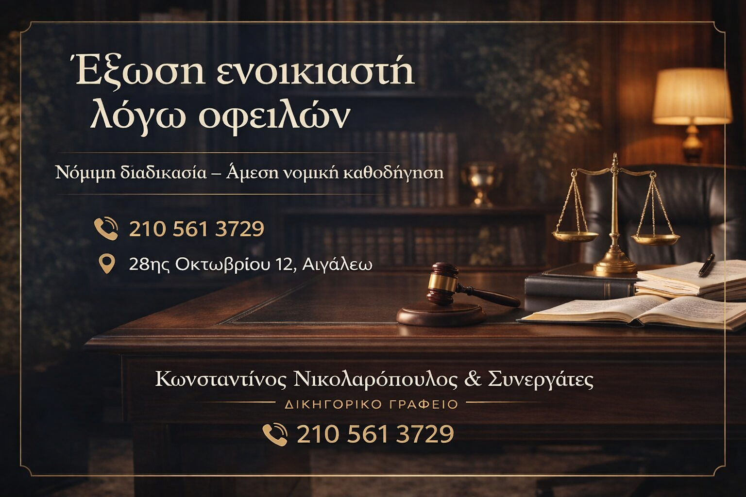 Έξωση ενοικιαστή λόγω οφειλών – δικηγόρος Αιγάλεω, 210 561 3729, 28ης Οκτωβρίου 12